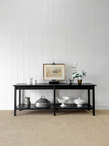 The Tradesmen Table With Shelf - English Country Pine Ebonized Hall Table 7ft