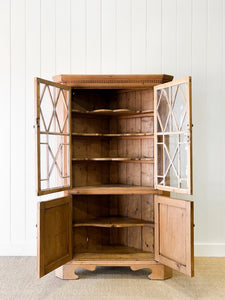An English 19th Century Pine Corner Cupboard with Astragal Glazed Doors