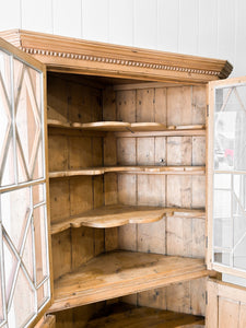 An English 19th Century Pine Corner Cupboard with Astragal Glazed Doors