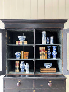 A Large 19th Century English Pine Ebonized Linen Press Cupboard