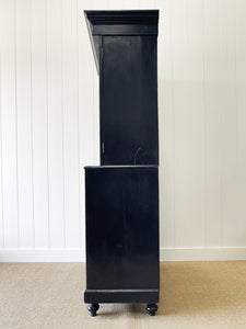 A Large 19th Century English Pine Ebonized Linen Press Cupboard