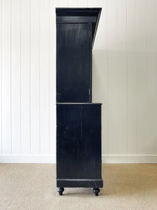 A Large 19th Century English Pine Ebonized Linen Press Cupboard
