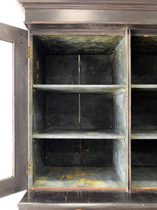 A Large 19th Century English Pine Ebonized Linen Press Cupboard