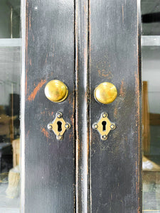 A Large 19th Century English Pine Ebonized Linen Press Cupboard