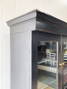 A Large 19th Century English Pine Ebonized Linen Press Cupboard
