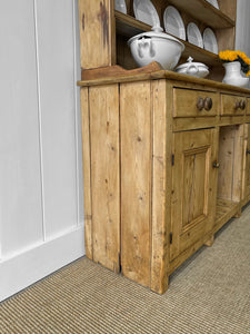 A Rustic Pine Welsh Dresser or Cupboard c1890 With Dog Kennel Center