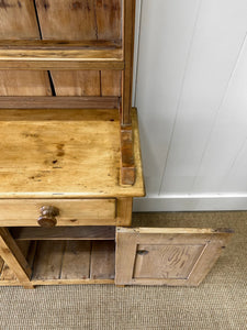 A Rustic Pine Welsh Dresser or Cupboard c1890 With Dog Kennel Center