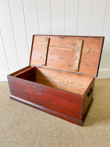 An English Pine Blanket Box or Small Low Coffee Table With Iron Handles c1850