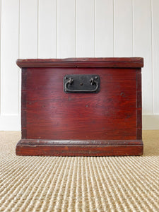 An English Pine Blanket Box or Small Low Coffee Table With Iron Handles c1850