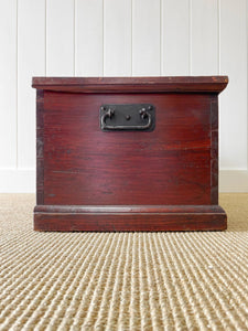 An English Pine Blanket Box or Small Low Coffee Table With Iron Handles c1850