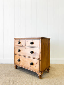 An Antique English Pine Chest of Drawers Dresser Tulip Feet with Brass Escutcheons c1890