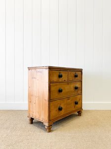 An Antique English Pine Chest of Drawers Dresser Tulip Feet with Brass Escutcheons c1890