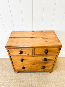 An Antique English Pine Chest of Drawers Dresser Tulip Feet with Brass Escutcheons c1890
