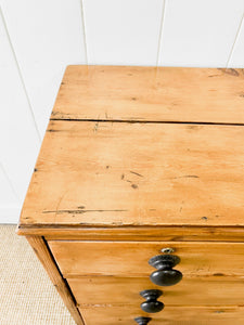 An Antique English Pine Chest of Drawers Dresser Tulip Feet with Brass Escutcheons c1890