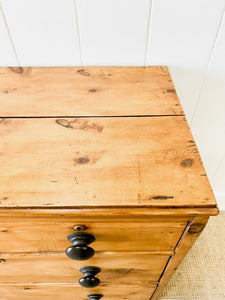 An Antique English Pine Chest of Drawers Dresser Tulip Feet with Brass Escutcheons c1890