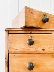 An Antique English Pine Chest of Drawers Dresser Tulip Feet with Brass Escutcheons c1890