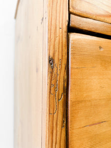 An Antique English Pine Chest of Drawers Dresser Tulip Feet with Brass Escutcheons c1890