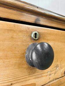 An Antique English Pine Chest of Drawers Dresser Tulip Feet with Brass Escutcheons c1890