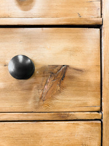 An Antique English Pine Chest of Drawers Dresser Tulip Feet with Brass Escutcheons c1890