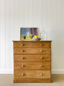 A Large  English Pine Chest of Drawers Dresser with Wooden Knobs  c1890