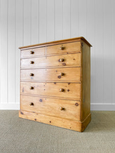 A Large  English Pine Chest of Drawers Dresser with Wooden Knobs  c1890