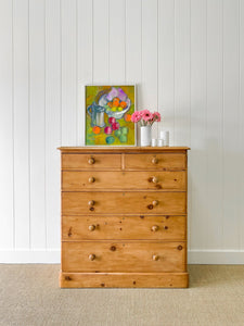 A Large  English Pine Chest of Drawers Dresser with Wooden Knobs  c1890