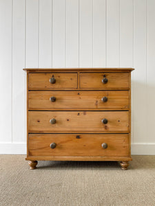 A Large  English Pine Chest of Drawers Dresser with Wooden Knobs on Tulip Feet c1890