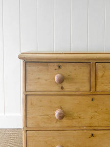 A Very Good English Pine Chest of Drawers Dresser with Wooden Knobs c1890