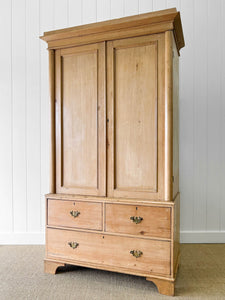 A Large 19th Century English Pine Linen Press Cupboard