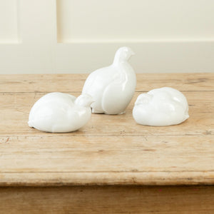 Arita Hirado White Porcelain Bird Quail Figurines