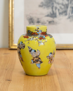 Unusual Antique Yellow Ground Porcelain Japanese Satsuma Ginger Jar Vase