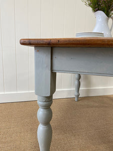 Vintage English Country Painted Pine Dining Harvest Table