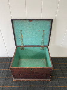 An English Pine Box Chest or Trunk with Old Finish and Beautifully Paper Lined Interior c1890