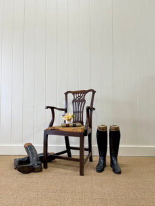 An English Country 19thc Chippendale Mahogany Leather Arm Chair