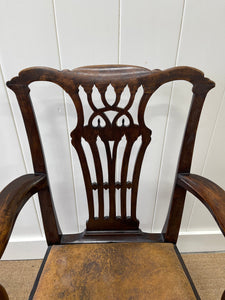 An English Country 19thc Chippendale Mahogany Leather Arm Chair