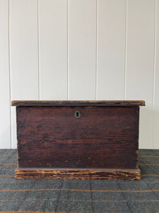 An English Pine Box Chest or Trunk with Old Finish and Beautifully Paper Lined Interior c1890