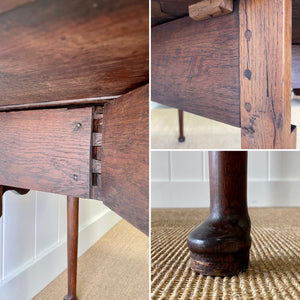 Antique English Country Oak Drop Leaf Table with Drawers c1800