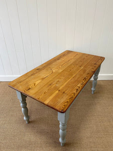 Vintage English Country Painted Pine Dining Harvest Table