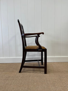 An English Country 19thc Chippendale Mahogany Leather Arm Chair