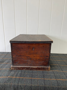 An English Pine Box Chest or Trunk with Old Finish and Beautifully Paper Lined Interior c1890
