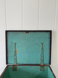 An English Pine Box Chest or Trunk with Old Finish and Beautifully Paper Lined Interior c1890