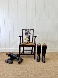 An English Country 19thc Chippendale Mahogany Leather Arm Chair