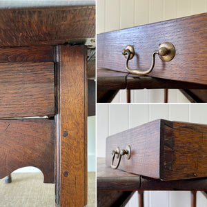 Antique English Country Oak Drop Leaf Table with Drawers c1800