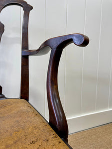 An English Country 19thc Chippendale Mahogany Leather Arm Chair