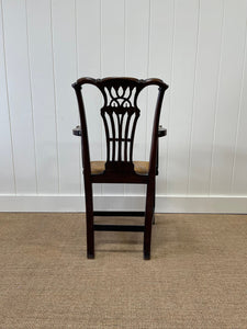 An English Country 19thc Chippendale Mahogany Leather Arm Chair