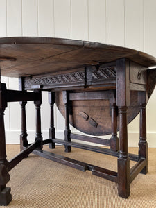 Antique English Country Oak Drop Leaf Gate Leg Table c1780