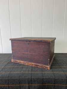 An English Pine Box Chest or Trunk with Old Finish and Beautifully Paper Lined Interior c1890