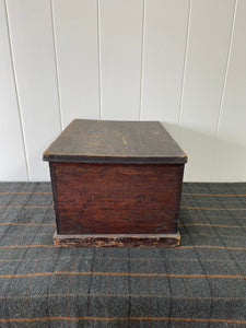An English Pine Box Chest or Trunk with Old Finish and Beautifully Paper Lined Interior c1890