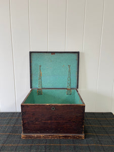 An English Pine Box Chest or Trunk with Old Finish and Beautifully Paper Lined Interior c1890