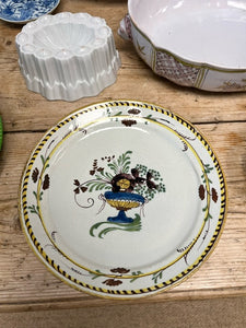 Dutch Delft Plate Polychrome 18th Century Yellow and Blue Floral Bouquet